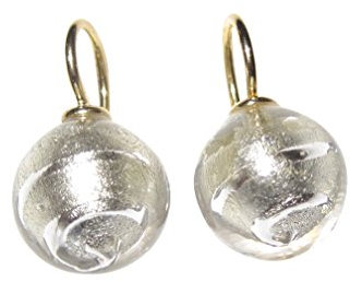 Ohr-Hänger Ohrringe Murano-Glas Perle silber-farben 12 mm Durchmesser Sterling-Silber gold-plattiert 585 Goldschmiede-Arbeit Handarbeit Unikat