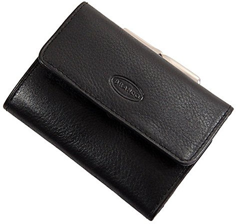 GoBago Bügelbörse Damen Leder Portemonnaie Geldbeutel Knipser 10,5 x 7,5 cm (Schwarz)