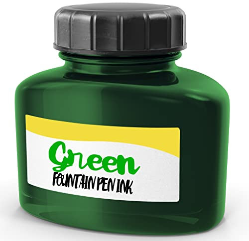 𝗪𝗔𝗦𝗛𝗔𝗕𝗟𝗘 Green Fountain Pen Ink Bottle, Caligraphy Ink Refill for Fountain Pens, Brush Pens, Oblique Pens, Quill & Various Pen Types