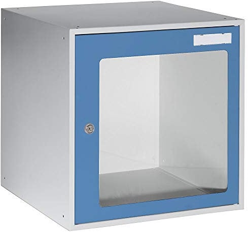 QUIPO kluiskubus | kostbaarheidskast | kluisje met kijkvenster, h x b x d 450 x 450 mm, deurkozijn lichtblauw RAL 5012