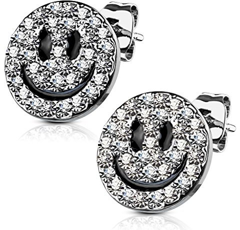 1 Paar Damen Ohrstecker Ohrringe Edelstahl Emoji Zirkonia Kristalle Autiga® silber