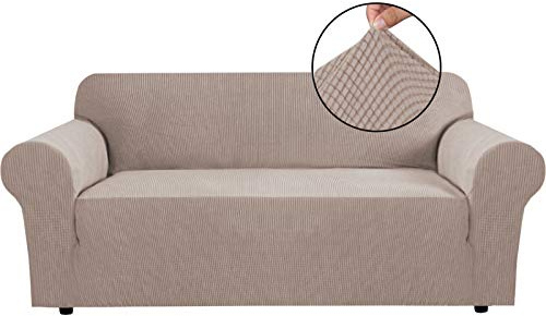 BellaHills Super Stretch Sofa Covers Couch Covers Sofa Slipcovers Furniture Protector for Sofas/Kids/Pets | Form Fitted Jacquard with Elastic Bottom, Thick Soft Non Slip (3 Seater,Sand)