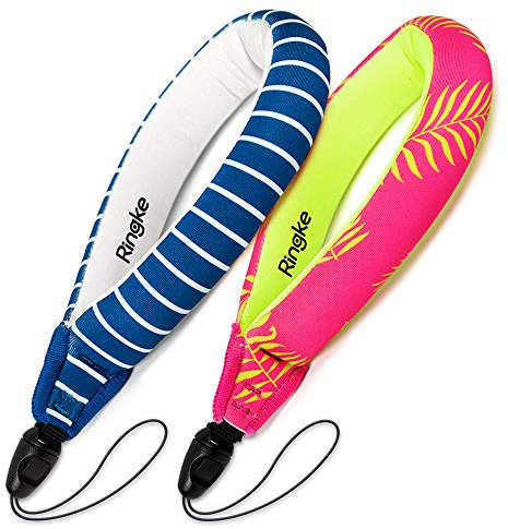 Ringke Dragonne Flottante (2 Pack) Caméra Étanche Float Imperméable Universel pour Tous Les Appareils: Appareil Photo Numérique, Téléphones Mobiles, et Plus - Palm Leaves+Navy Stripes