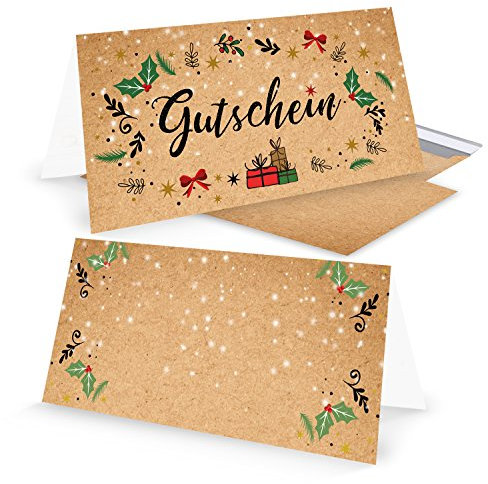 Logbuch-Verlag 3 weihnachtliche Gutscheine ohne Text Weihnachtsgutschein 2024 mit Kuvert Geschenkgutschein Kunden Freunde DIN lang rot grün naturfarben