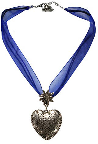 Alpenflüstern Organzaband-Trachtenkette Herz - Damen-Trachtenschmuck Dirndlkette blau DHK245