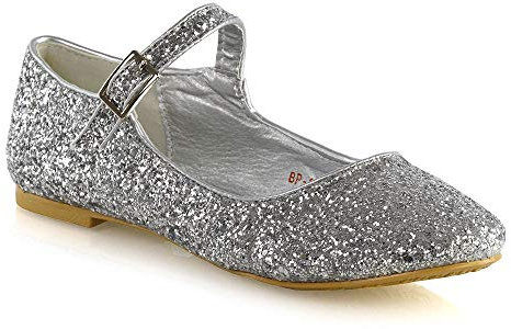 Womens Shoes Glitter Slip On Flats Ladies Mary Jane Strap with Buckle Close Toe Bridesmaid Bridal Flower Girl Ballet Pumps Size 3-9