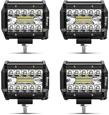 Safego 4 60W Projecteur LED Lampe de Travail Barre LED Phare 6000LM, IP67 Imperméable, Feux Antibrouillard pour Voiture Hors Route Tracteur Camion SUV Bâteau 12V 24V Feux Diurne Lumière, Lot de 4