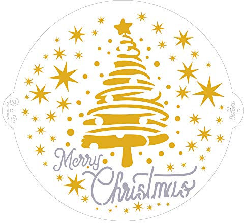 Decora 9270979 Schablone Merry Christmas Tree & Stars Ø 25 cm, Plastic, durchsichtig