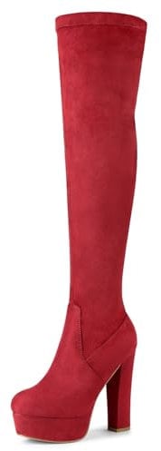 Allegra K Stivali alti da donna con plateau e tacco a blocco, Rosso, 38.5 EU