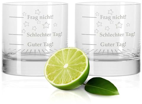 GRAVURZEILE 2er Set GIN Gläser mit Gravur - Guter Tag, Schlechter Tag, Frag nicht! - Witziges Geschenk mit Spruch für Kollegen, Freunde & Familie - GIN-Tonic Tumbler Party Geschenkset