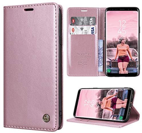 RuiPower Schutzhülle für Samsung Galaxy S9, Leder, Schutzhülle für Samsung Galaxy S9, Premium PU-Leder, Brieftasche [Magnet] [Kartenschlitze] [Standfunktion] Schutzhülle für Samsung S9 – Roségold