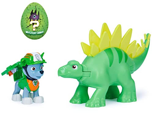 PAW PATROL Dino Rescue Rocky Hero Pup Spielfigur im Set mit beweglicher Dinosaurier-Figur und Überraschungs-Dino, Spielzeug für Kinder ab 3 Jahren