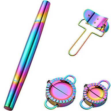 Buyer Star Rainbow rolling pin-15.8-inch Professional Rolling Pin Fondant, Dumplings, Cookies, Pizza Dough, Pasta, Pie Crust, Pastry - Metal French Rolling Pin Roller (NO.0)