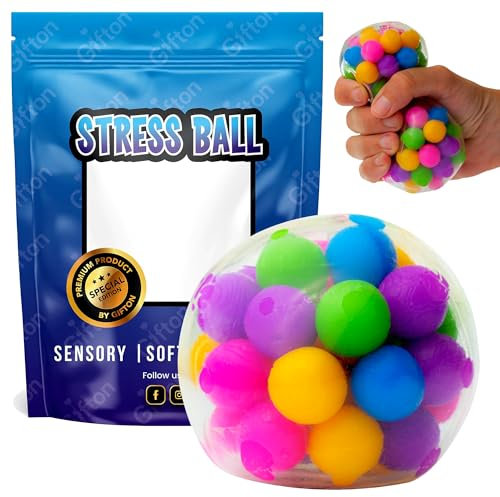 Gifton - Goma Elástica Pelota Antiestrés ADN con Perlas de Agua Arcoíris - Juguete Sensorial para Ansiedad Autismo TDAH - Regalo para Niños y Niñas Hombres Mujeres - Navidad y Relleno de Calcetines