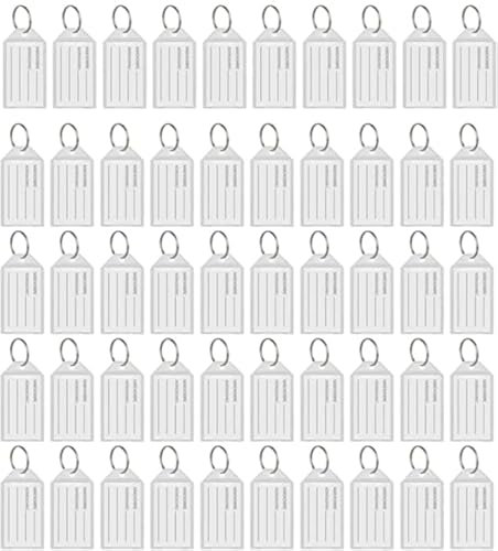 50 Pack Robust Kunststoff Schlüsselanhänger beschriftbar, aus Kunststoff, Schlüsselanhänger für Schlüssel, Ringe für Schlüsselanhänger mit Einsatz für Etikett und geteilte Unterlegscheibe