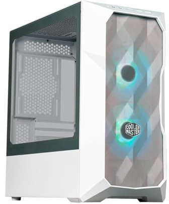 Cooler Master TD300 Mesh White PC Case - Mini-Tower, Designed for High Airflow, 2 x 120mm ARGB Intake Fans, Micro-ATX & Mini-ITX MB Support, Tempered Glass Side Panel, Removeable Top, ARGB/PWM Hub