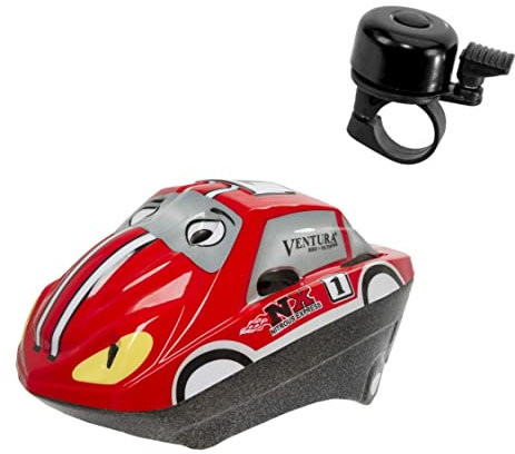 Ventura Fahrrad-Kinder-Helm Racing Car, Gr. 52-56 inkl. 1 x Fahrradklingel