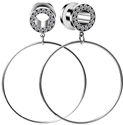 ANAZOZ Ohr Plug Verschiedene Größen, Ohr Tunnel Damen Edelstahl 2 Stücke Piercing Schmuck Ohr Tunnel Mit Anhänger