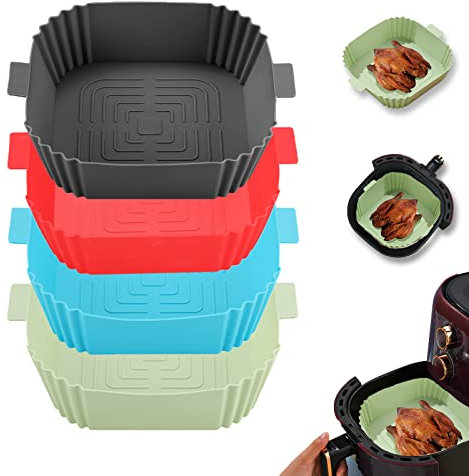 LYHOLKEER Silicone Air Fryer Liners, 4Pcs Air Fryer Silicone Reusable Liners Square,Food Safe Air Fryers Oven Accessories,Replacement Of Flammable Parchment Liner Paper,Silicone Baking Tray Pots