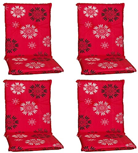 NYVI Gartenstuhl Auflagen Niedriglehner 4er Set Barcelona - UV-Beständig, Atmungsaktiv, Strapazierfähig - Niedriglehnerauflagen Sitzkissen Outdoor - Sitzauflagen für Gartenstühle 100x50cm Red Flower