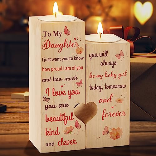 Gifts for Daughter, KAAYEE Heart Shaped Candle Holder Birthday Gifts for Daughter, Thanksgiving Graduation xmas Wedding Gifts for Daughter (Daughter 1) (NCISNVI265G5E)