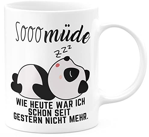 FunTasstic Tasse So müde wie heute war ich schon seit gestern nicht mehr Kaffeebecher beidseitig bedruckt Büro, Farbe:weiss, Größe:330 ml