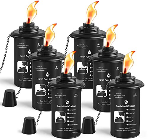 ZSZMFH Botes de antorcha de 16 onzas, paquete de 6 recipientes de repuesto recargables de antorcha de bambú, recipiente de antorcha de combustible de citronela para exteriores con mechas y cubiertas,