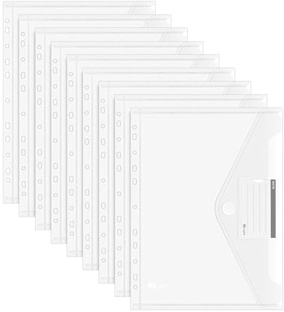 Agoer Lot de 48 Pochettes Plastique A4, Chemise Plastique Porte-documents avec Fermeture Auto-Agrippante, Pochettes Plastiques Perforées A4 avec étiquettes pour Organiser des Documents