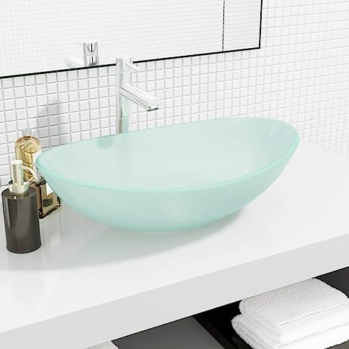 HIGSOSE 54,5x35x15,5 cm Lavandino in Vetro Temperato Smerigliato Arredo Bagno Lavabo Bagno Lavandino del Bagno in Vetro Lavandino da Appoggio Lavello in Vetro Lavabo da Appoggio Lavandino Vetro