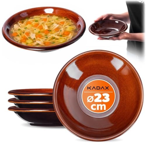 KADAX 4er Set Essteller, Teller aus Ton mit Keramikschicht, Spülmaschinenfeste Speiseteller, flache Essteller, Servierteller für Frühstück, Kuchen, Desserts (Tief)