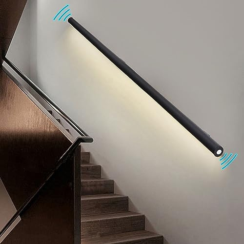 Yclty Wall Handrail with Motion Sensor Light, Hand Railing with LED Light, Sturdy Safety Stairs Handrail for Indoor Stairs, Matte Black (Size : Right-31 (80cm))