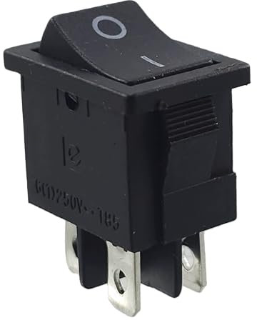 Interruttore a bilanciere da incasso, nero, 19 x 13 mm, dimensioni telaio 21 x 15 mm, 6 A, 250 V ~ 4 pin