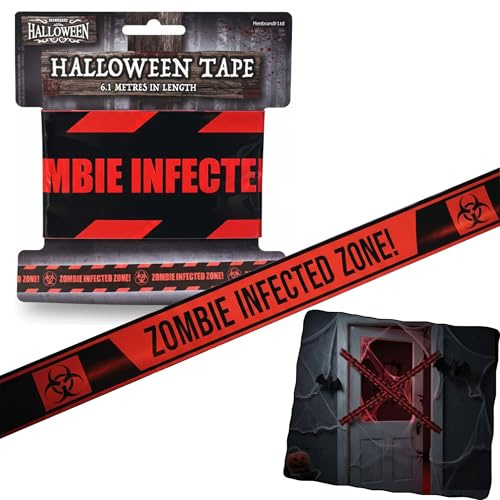 HOVUK Halloween Schreckband - 9 m | Geben Sie auf Ihr eigenes Risiko Klebeband mit kräftigem orangefarbenem Text | Halloween Tape Fright Banner Dekoration | Klebeband Warnung Halloween