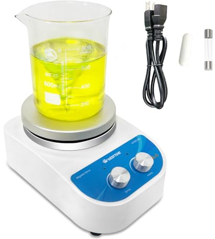 WEST TUNE Agitateur magnétique avec plaque chauffante max 380 ℃, capacité d'agitation de 3000 ml, agitateur magnétique avec chaleur, agitateur magnétique avec plaque d'agitation magnétique de 14 cm et