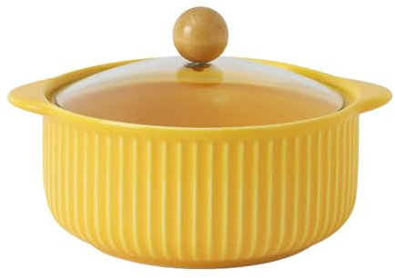 Cocottes Rondes En Céramique De 1200 Ml Avec Couvercle En Verre Résistant Au Four, Bol À Soupe De Service En Porcelaine À Double Poignée, Casseroles De Cuisson For La Cuisine (Color : Yellow)