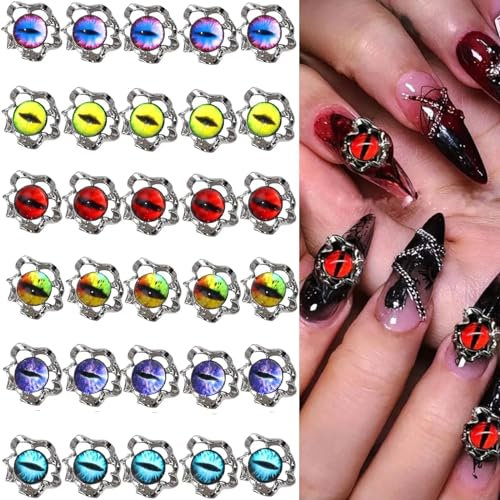 RUNRAYAY 30Pcs Evil Eye Terror Eyes Nail Charms, Nail Art Charms Nail Jewelry Decorations Shape Nail Gems Acrylic Nail Accessories for Women Girl DIY Crafts Supplies