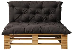 chilly pilley® Palettenkissen Gesteppt mit Schaumstoffflockenfüllung - Sitzkissen und Rückenlehne – Indoor & Outdoor, viele Farben - Schwarz