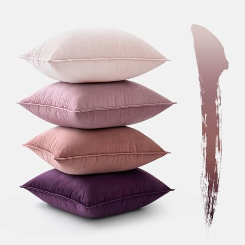 MIULEE 4er Set Samt Kissenbezug 50x50 cm Lila Serie Dekorative Kissenhülle Sofakissen Dekokissen Umwickelte Kante Kissenbezüge Zierkissenbezug für Sofa Wohnzimmer Schlafzimmer