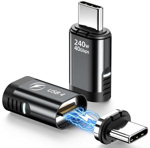 DuHeSin 240W Adapteur USB C Magnétique (2 pièces), 24 broches, droit, avec USB4, 40 Gbit/s, 8K, 60 Hz, vidéo pour iPhone 15 série, Thunderbolt 3/4, MacBook Pro/Air et autres appareils de type C