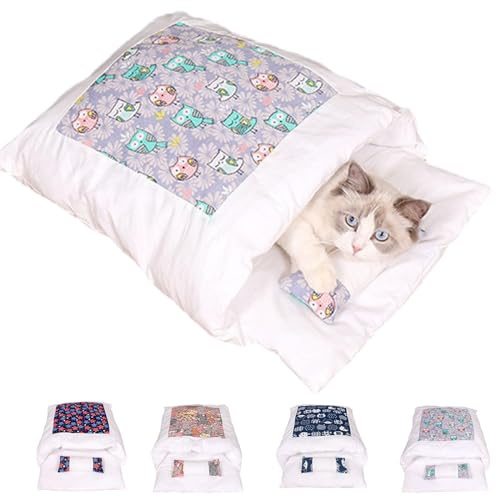 Orthopaedic Cat Sleeping Bag, The Soft and Warm Sleeping Bag for Cats, Cat Sleeping Bag, Removable and Washable Cat Cushion, Safety Feeling Pet Bed (Owl, M (within 3-10 pounds))