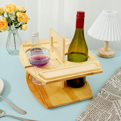 2 Schicht Tragbarer Outdoor Weintisch, Outdoor Weintisch Tragbar, 36*21*25.5cm, Weintisch Klappbar, Tragbarer Picknick Weintisch, Picknicktisch Rund Holz Tragbarer, Picknicktisch Klappbar Holz