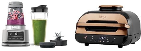 Ninja Foodi Power Nutri Blender 2-en-1, mixe des bols de smoothie et des boissons glacées, CB100EU + Ninja Foodi MAX Health Grill & Air Fryer, 6-en-1, 3,8L, Exclusivité Amazon AG551EUCP