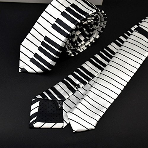 Psdndeww Men's Black & White Piano Keyboard Necktie Tie Skinny Music Tie