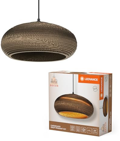 LEDVANCE Pendelleuchte Decor Cardboard Drop braun aus Wellpappe, leicht, E27, 400 mm Durchmesser, Leuchtenschirm aus recyceltem Material, nachhaltig durch austauschbare Lichtquelle, einfache Montage