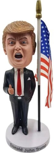 Muteitt Trump Wackelkopf-Figuren Aus Kunstharz, Trump Hält Amerikanische Flagge, Auto-innendekoration, Heimdekoration