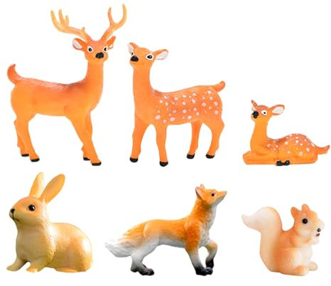 Lot de 6 figurines d'animaux de la forêt - Jouets miniatures - Avec cerf, renard, lapin, écureuil - Pour décoration de gâteau de Noël