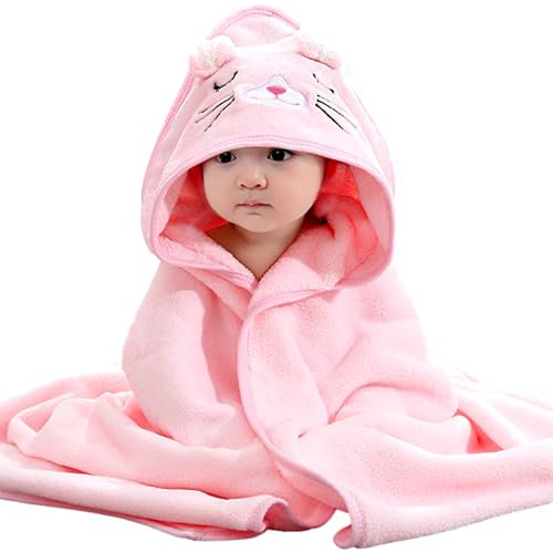 Lvefyti Kapuzenhandtuch für Babys,80x80 cm Babybadetuch aus Korallenvliesfür Babys Neugeborene(Pink)