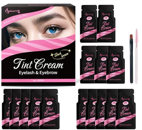 Beauty7 Crema Tinte de Cejas Color Marrón Oscuro, Coloración Para el Tratamiento de Cejas y Pestañas, Kits Tinte de Pestañas Fácil de Usar 15 Veces