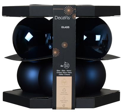 Kaemingk Bolas de Navidad de cristal, 10 cm, 6 unidades, mate y brillante, bolas grandes para árbol de Navidad, decoración para árbol de Navidad y decoración para árbol de Navidad, color azul oscuro