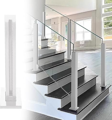 SnamicE Poste de barandilla de Vidrio Interior Blanco, Columna de Sistema de barandilla de Vidrio de Escalera, Abrazadera de Poste de barandilla de Vidrio de Acero INOX,White-End Post-110cm(43 1/4)